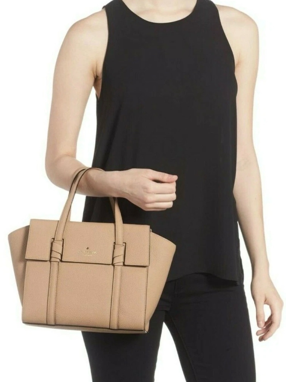 Kate Spade Daniels Drive Small Abigail Tan Pebbled Leather Satchel Crossbody